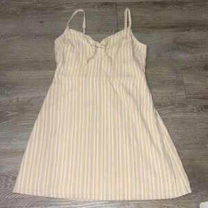 Hollister tan and white stripe dress tie front smocked back size large sun